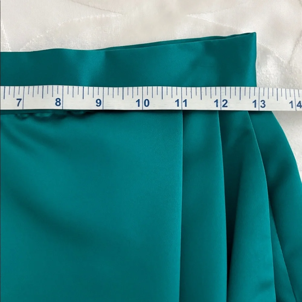 Arthur Doucette Teal Women's Silk Suit, Skirt with Decorative Bow Jacket. Size 6